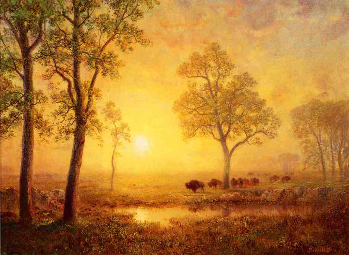 Sunset on the Mountain by Albert Bierstadt — hand-painted animal oil painting reproduction on canvas
