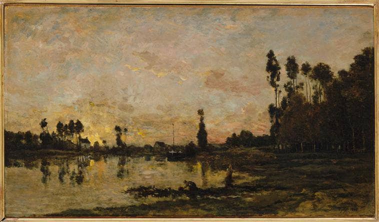 Sunset on the Oise by Charles-Francois Daubigny — hand-painted landscape oil painting reproduction on canvas