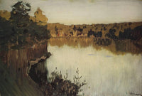 Sunset over a Forest Lake. Study by Isaac Levitan — hand-painted landscape oil painting reproduction on canvas
