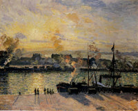 Sunset, The Port of Rouen (Steamboats) by Camille Pissarro — hand-painted landscape oil painting reproduction on canvas