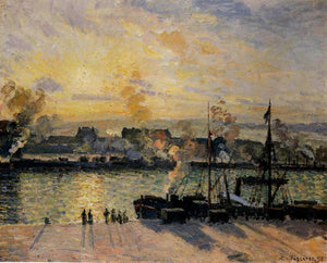 Sunset, The Port of Rouen (Steamboats) - Camille Pissarro