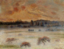 Sunset with Fog, Eragny by Camille Pissarro — rural oil painting wall art, Impressionism