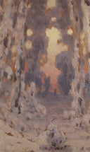 Sunspots on frost. Sunset in the forest by Arkhyp Kuindzhi — forest oil painting wall art, Impressionism