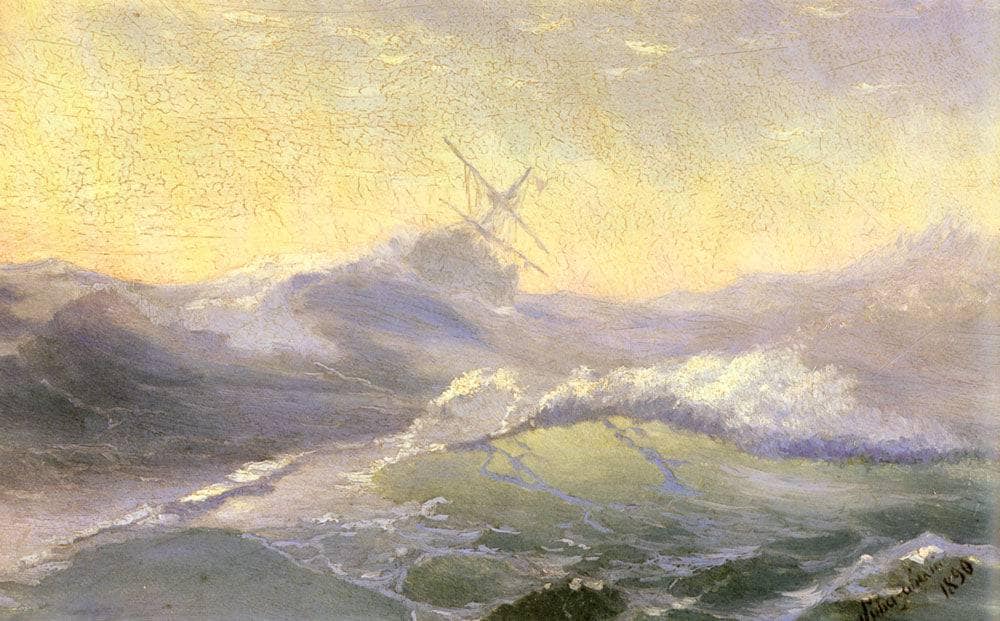 Supporting the waves by Ivan Aivazovsky — hand-painted landscape oil painting reproduction on canvas