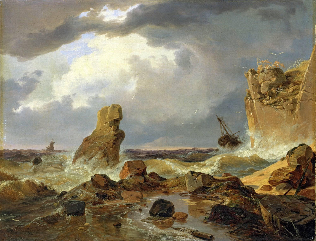 Surf on a Rocky Coast by Andreas Achenbach — hand-painted landscape oil painting reproduction on canvas