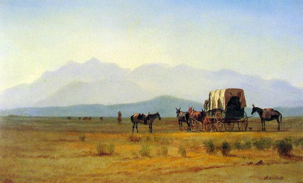 Surveyors Wagon in the Rockies by Albert Bierstadt — hand-painted eco oil painting reproduction on canvas