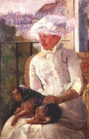 Susan on a Balcony Holding a Dog by Mary Cassatt — male oil painting wall art, Impressionism