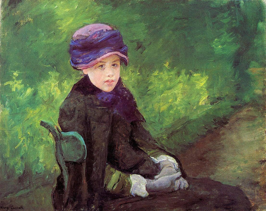 Susan Seated Outdoors Wearing a Purple Hat by Mary Cassatt — hand-painted portrait oil painting reproduction on canvas
