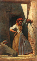Swineherdess by Cristiano Banti — female oil painting wall art, Realism