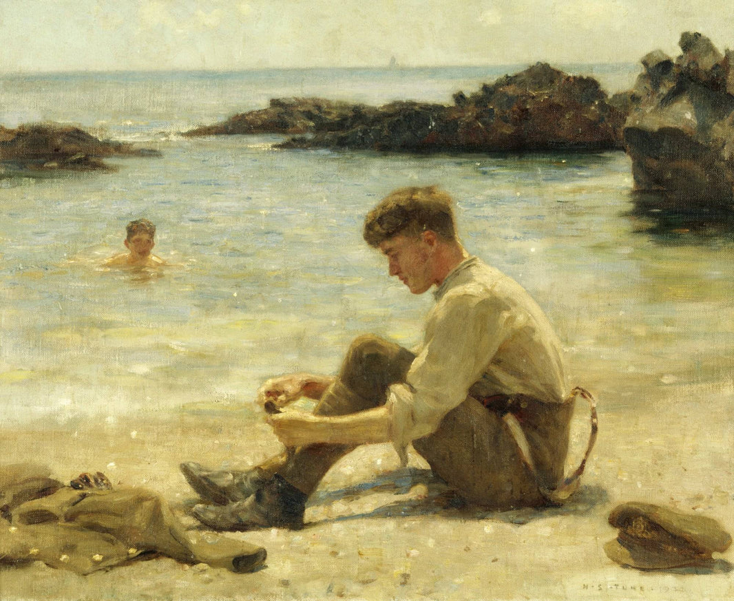 T. E. Lawrence as a Cadet at Newporth Beach, near Falmouth by Henry Scott Tuke — hand-painted portrait oil painting reproduction on canvas