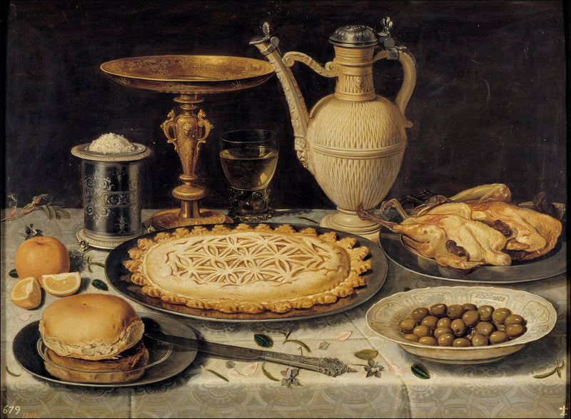 Table with Orange, Olives and Pie on gallery wrap