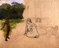 Tahitians at rest (unfinished) by Paul Gauguin — hand-painted landscape oil painting reproduction on canvas