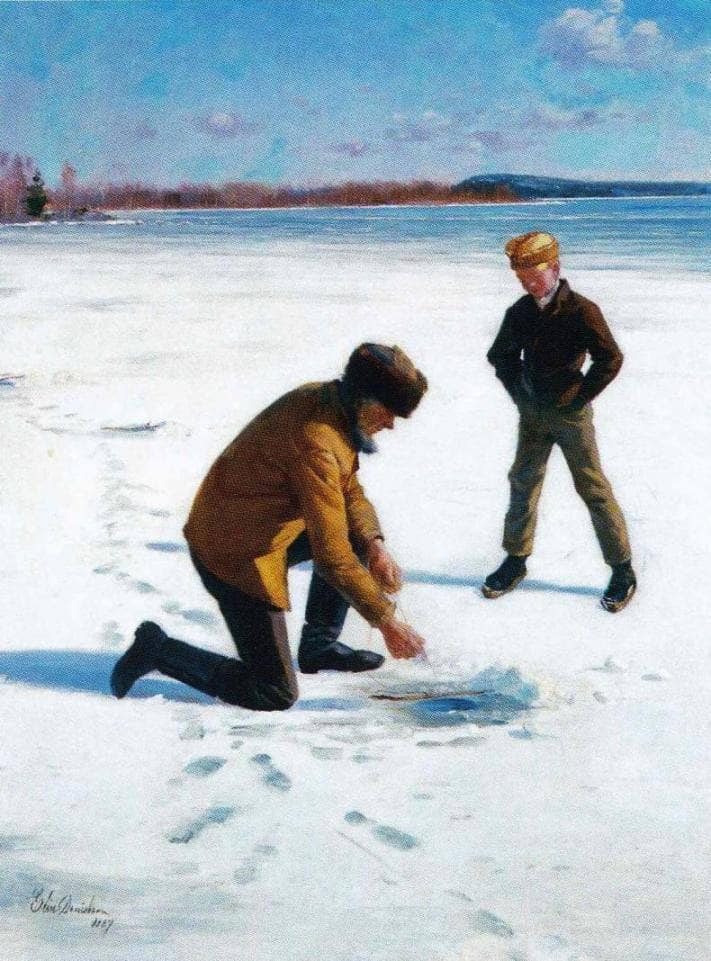 Talvikalastajia by Elin Danielson-Gambogi — hand-painted landscape oil painting reproduction on canvas