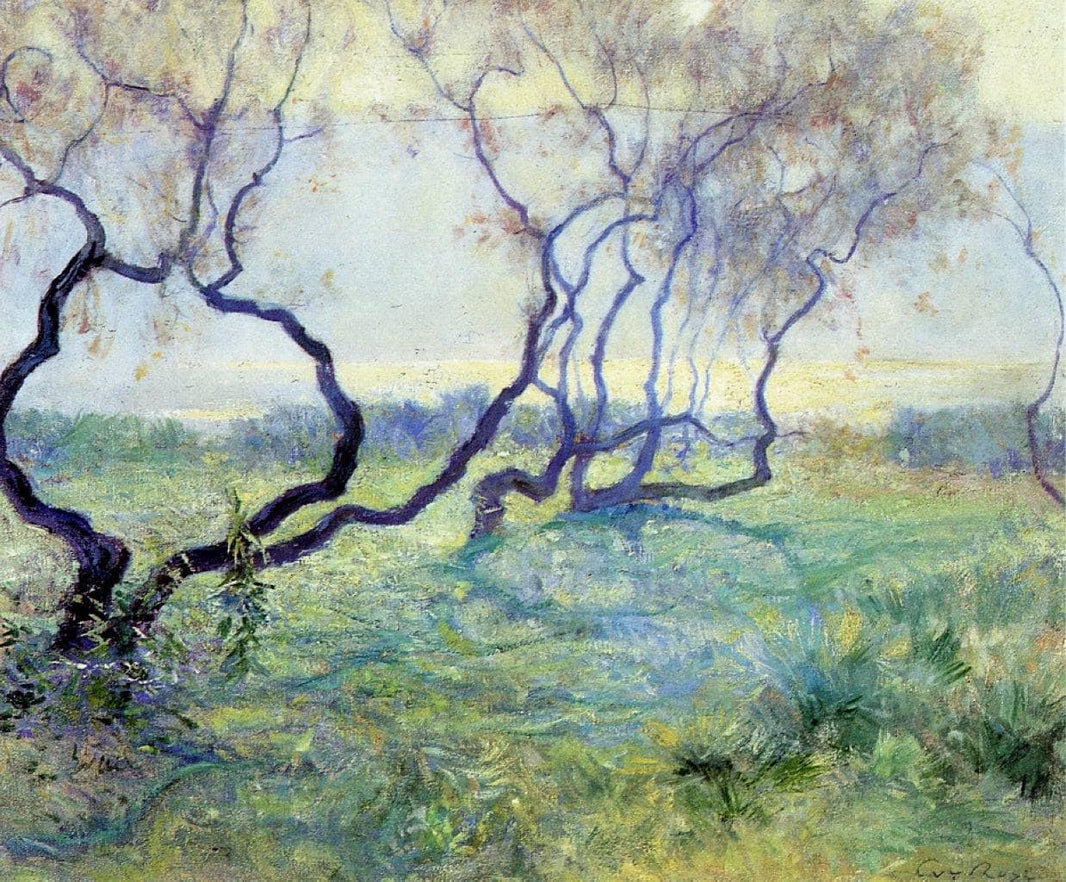 Tamarisk Trees in Early Sunlight by Guy Rose — hand-painted botanical oil painting reproduction on canvas