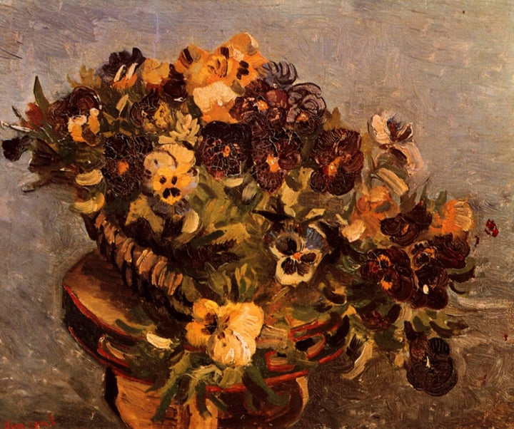 Tambourine with Pansies by Vincent van Gogh — hand-painted botanical oil painting reproduction on canvas