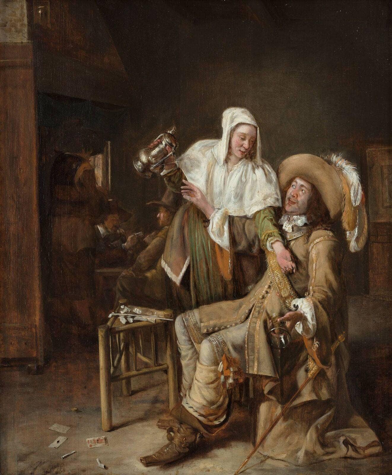 Tavern scene with maid trying to fill the glass of a cavalier (The Empty Glass)