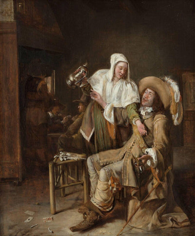 Tavern scene with maid trying to fill the glass of a cavalier (The Empty Glass)