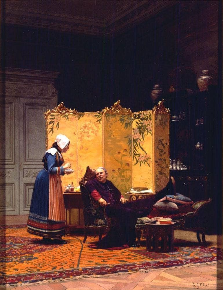 Tea for the Bishop by Jehan Georges Vibert — hand-painted cultural oil painting reproduction on canvas