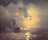 Tempest on the sea at night by Ivan Aivazovsky — hand-painted landscape oil painting reproduction on canvas
