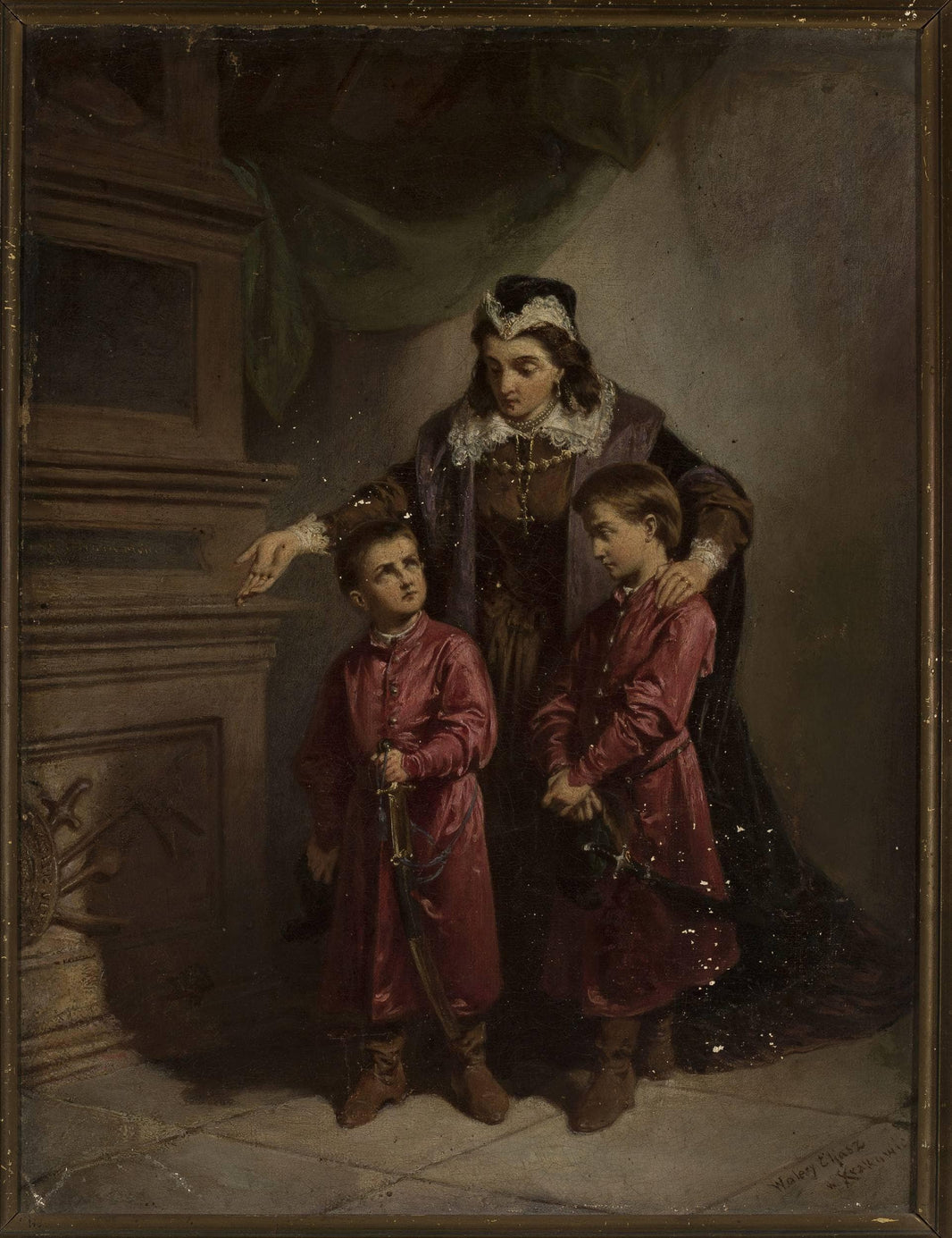 Teofila Sobieska with Her Sons at the Grave of Å»óÅkiewski by Walery Eljasz Radzikowski — hand-painted portrait oil painting reproduction on canvas