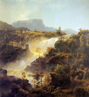Tessefossen I Vaga I Middagsbelysning by Hans Gude — hand-painted landscape oil painting reproduction on canvas
