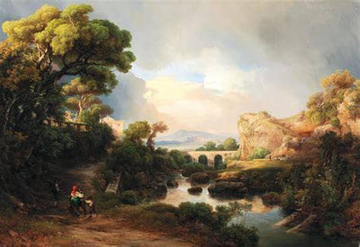 A vast landscape with a family returning home by Károly Markó the Elder — oil painting reproduction
