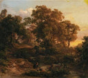 A Shepherd with His Cattle in a Wooded Landscape by Károly Markó the Elder — forest oil painting wall art, Romanticism