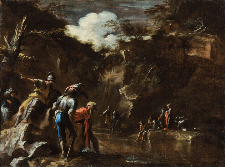 Thales Causing the River to Flow on Both Sides of the Lydian Army by Salvator Rosa — hand-painted landscape oil painting reproduction on canvas
