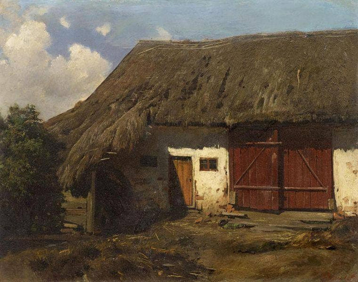 Thatched barn by Adolf Eberle — hand-painted architectural oil painting reproduction on canvas