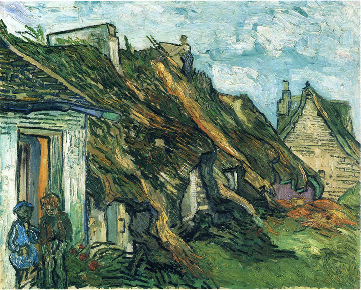 Thatched Sandstone Cottages in Chaponval by Vincent van Gogh — hand-painted architectural oil painting reproduction on canvas