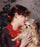The actress Rejane and her dog in living room