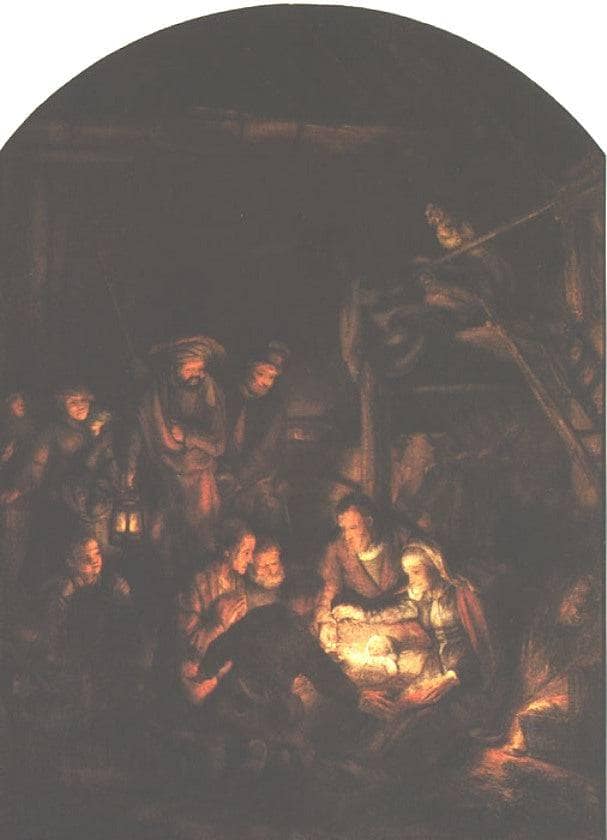 The Adoration of the Shepherds(fragment) by Rembrandt — hand-painted cultural oil painting reproduction on canvas