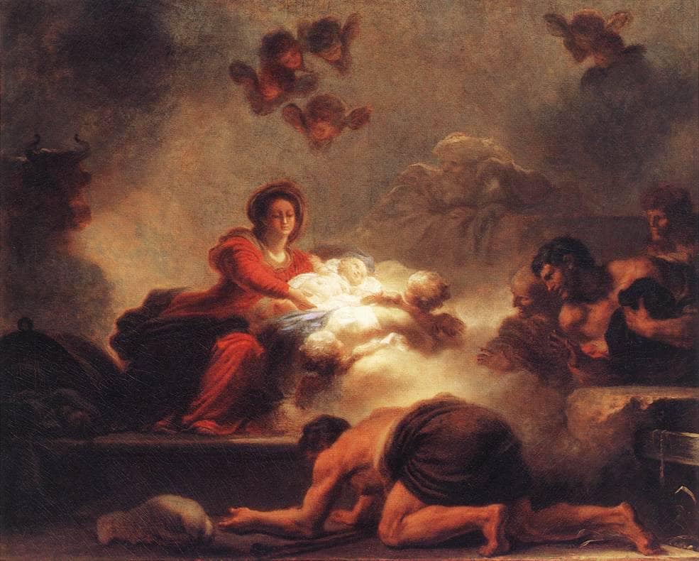 The Adoration of the Shepherds. by Jean-Honore Fragonard — hand-painted cultural oil painting reproduction on canvas