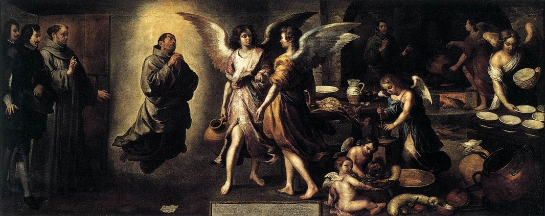 The Angels' Kitchen by Bartolome Esteban Murillo, hand-painted cultural oil painting reproduction on canvas