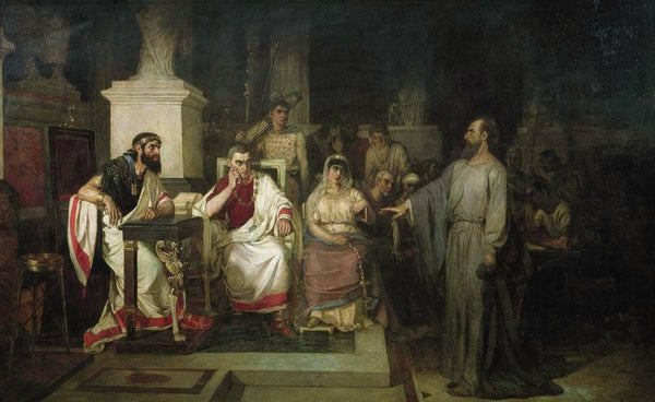 The Apostle Paul explains the tenets of faith in the presence of King Agrippa, his sister Berenice, and the proconsul Festus