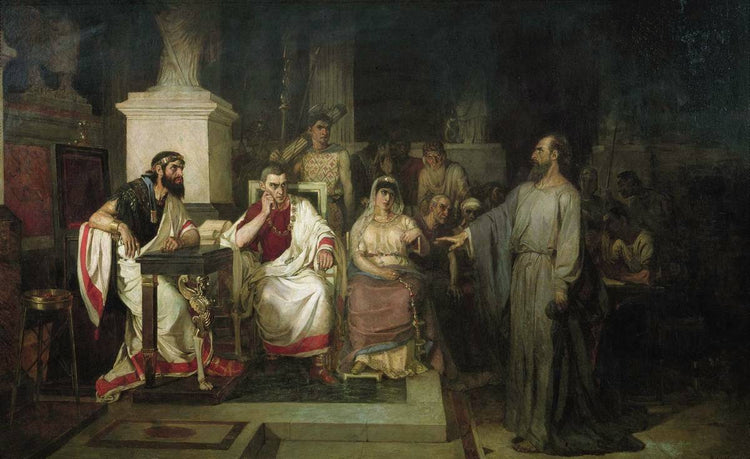 The Apostle Paul explains the tenets of faith in the presence of King Agrippa, his sister Berenice, and the proconsul Festus - Vasily Surikov