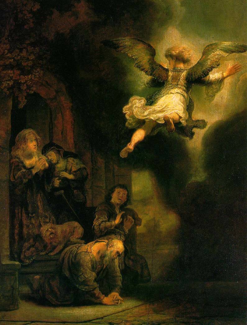 The Archangel Raphael Taking Leave of the Tobit Family - Rembrandt