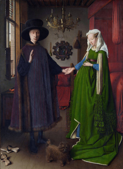 The Arnolfini Wedding. Portrait of Giovanni Arnolfini and his Wife Giovanna Cenami (The Arnolfini Marriage) in entryway