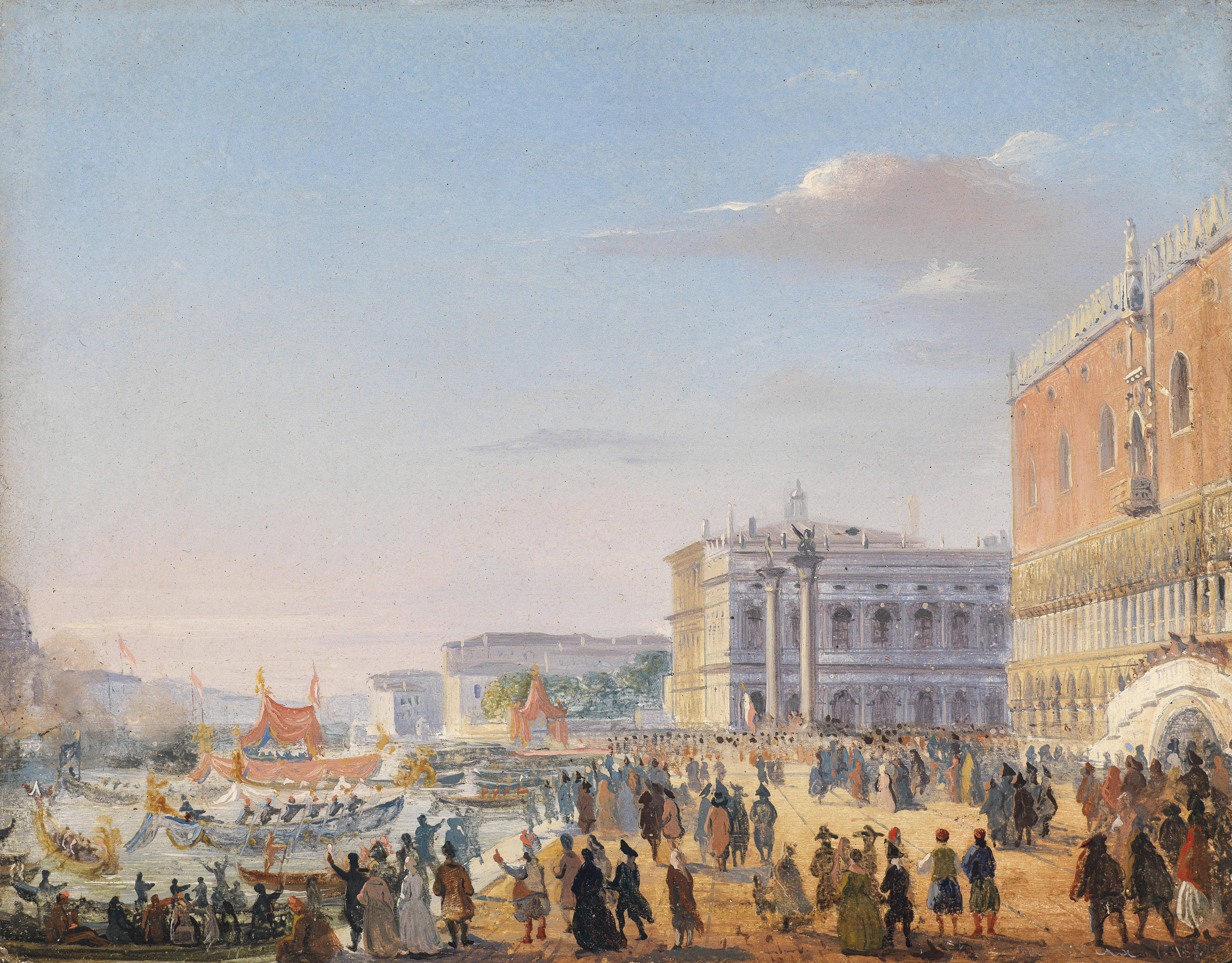 The arrival of Emperor Franz Joseph and Empress Elisabeth of Austria in Venice in 1856 - Ippolito Caffi