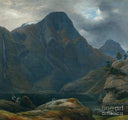 The arrive to Naeroeyfjord by Knud Baade — hand-painted landscape oil painting reproduction on canvas