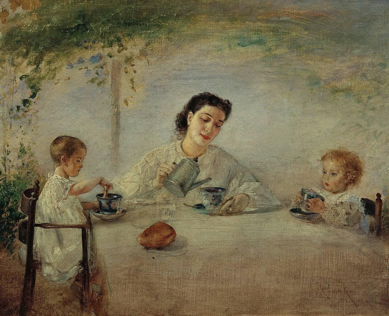 The artist's family at breakfast