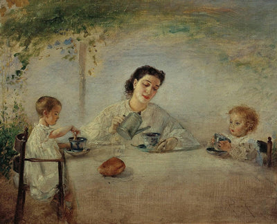 The artist's family at breakfast in entryway