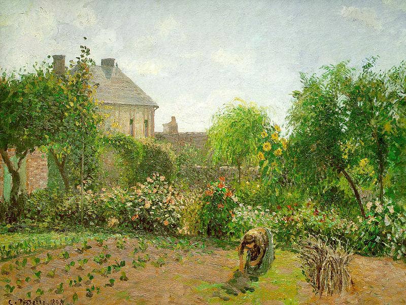 The Artist's Garden at Eragny by Camille Pissarro — hand-painted landscape oil painting reproduction on canvas