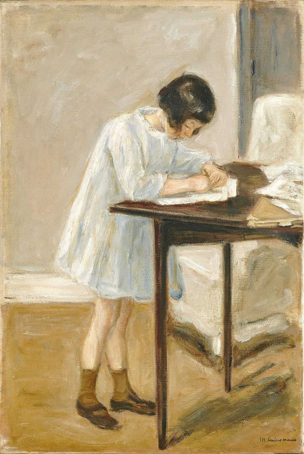 The Artist's Granddaughter at the Table by Max Liebermann, hand-painted portrait oil painting reproduction on canvas
