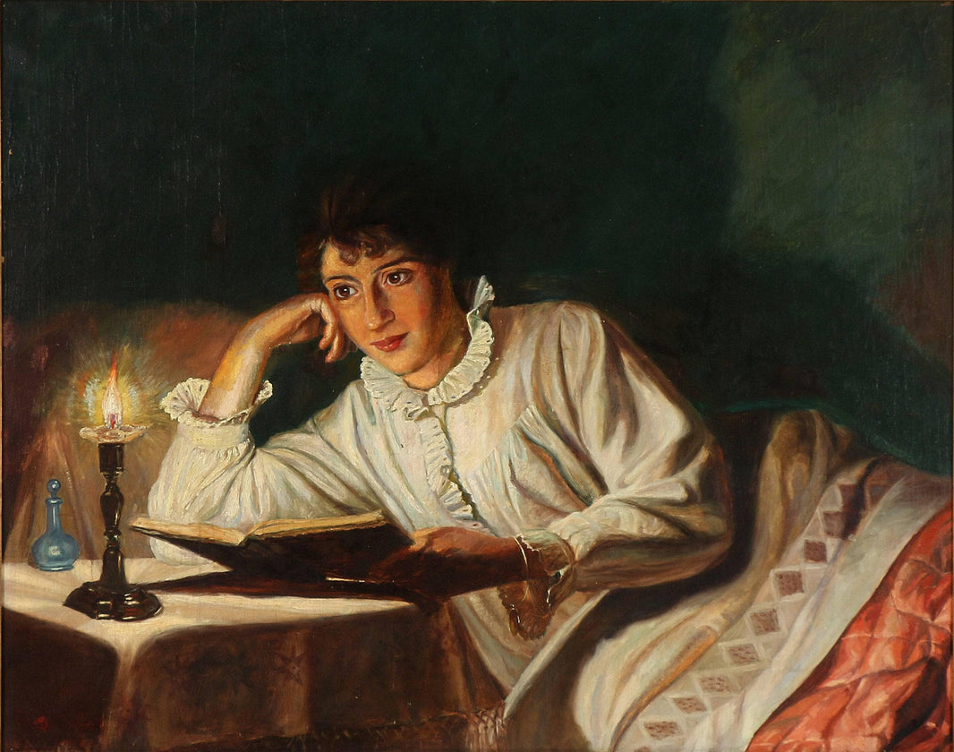 The artist's wife reads in bed by Wenzel Tornøe — hand-painted portrait oil painting reproduction on canvas