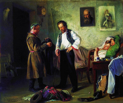 The artist, selling old stuff to Tatar (Artist's Studio) in study