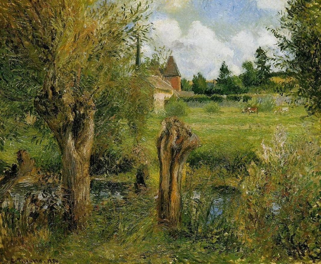 The Banks of the Epte at Eragny by Camille Pissarro — hand-painted botanical oil painting reproduction on canvas