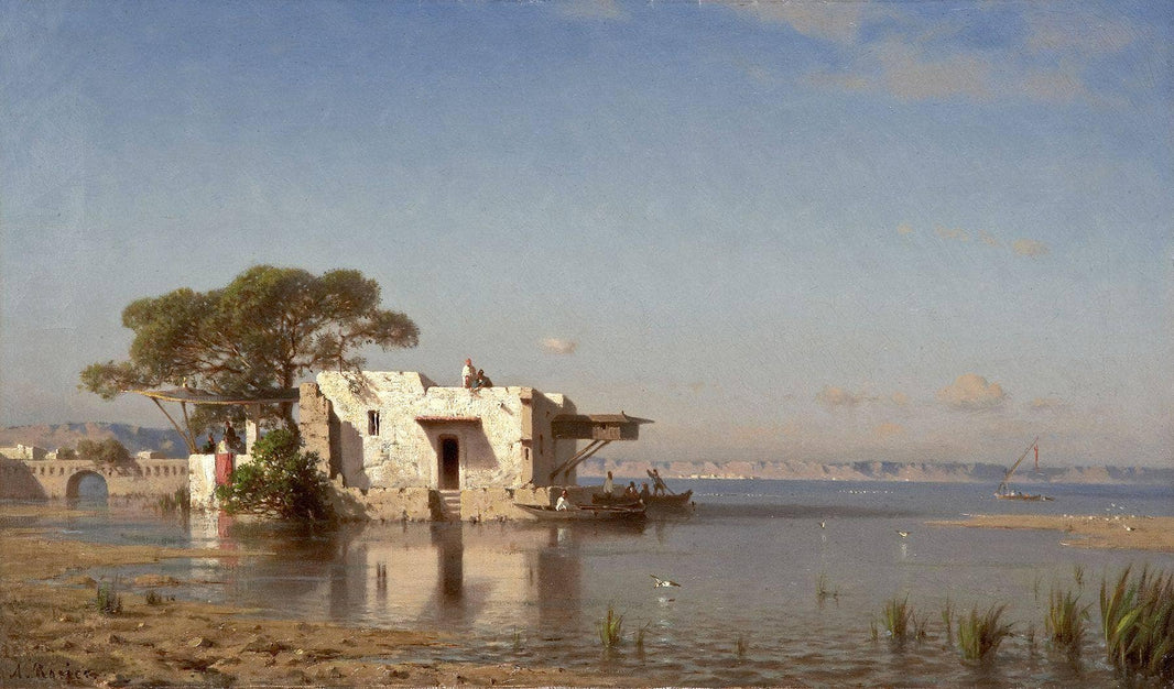 The banks of the Nile by Amédée Rosier — hand-painted landscape oil painting reproduction on canvas