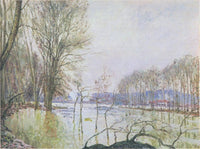 The Banks of the Seine in Autumn flood by Alfred Sisley — hand-painted botanical oil painting reproduction on canvas