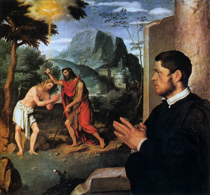 The Baptism of Christ with a Donor by Giovanni Battista Moroni — hand-painted cultural oil painting reproduction on canvas